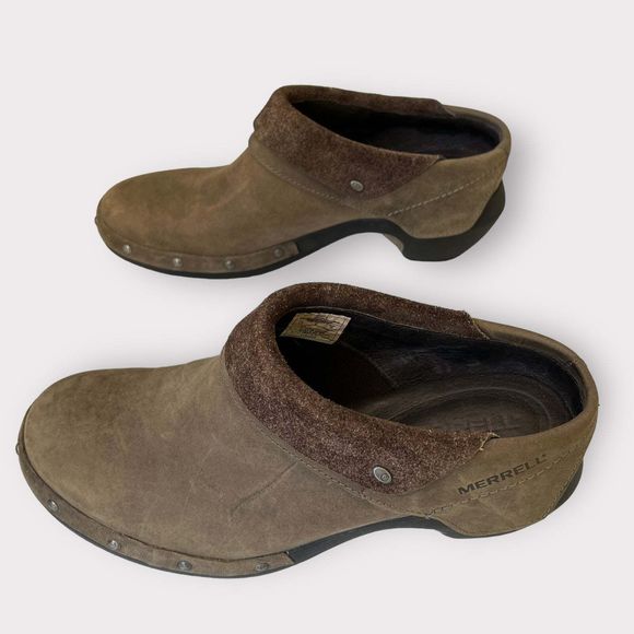 Merrell Luxe Wrap Suede Clogs 7.5 Womens Leather Studded Slip On Comfort Shoes - Picture 4 of 10